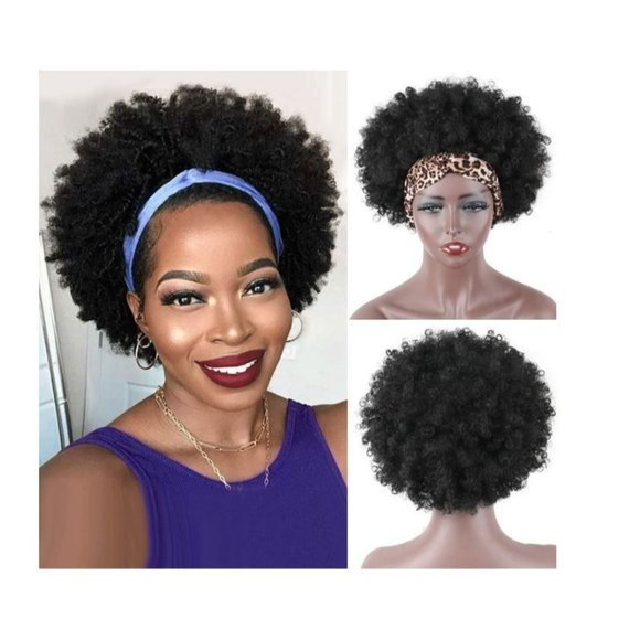LEOSA Afro Headband Wig Short Afro Kinky Curly Wigs for Black Women,Natural Blac - Picture 5 of 8